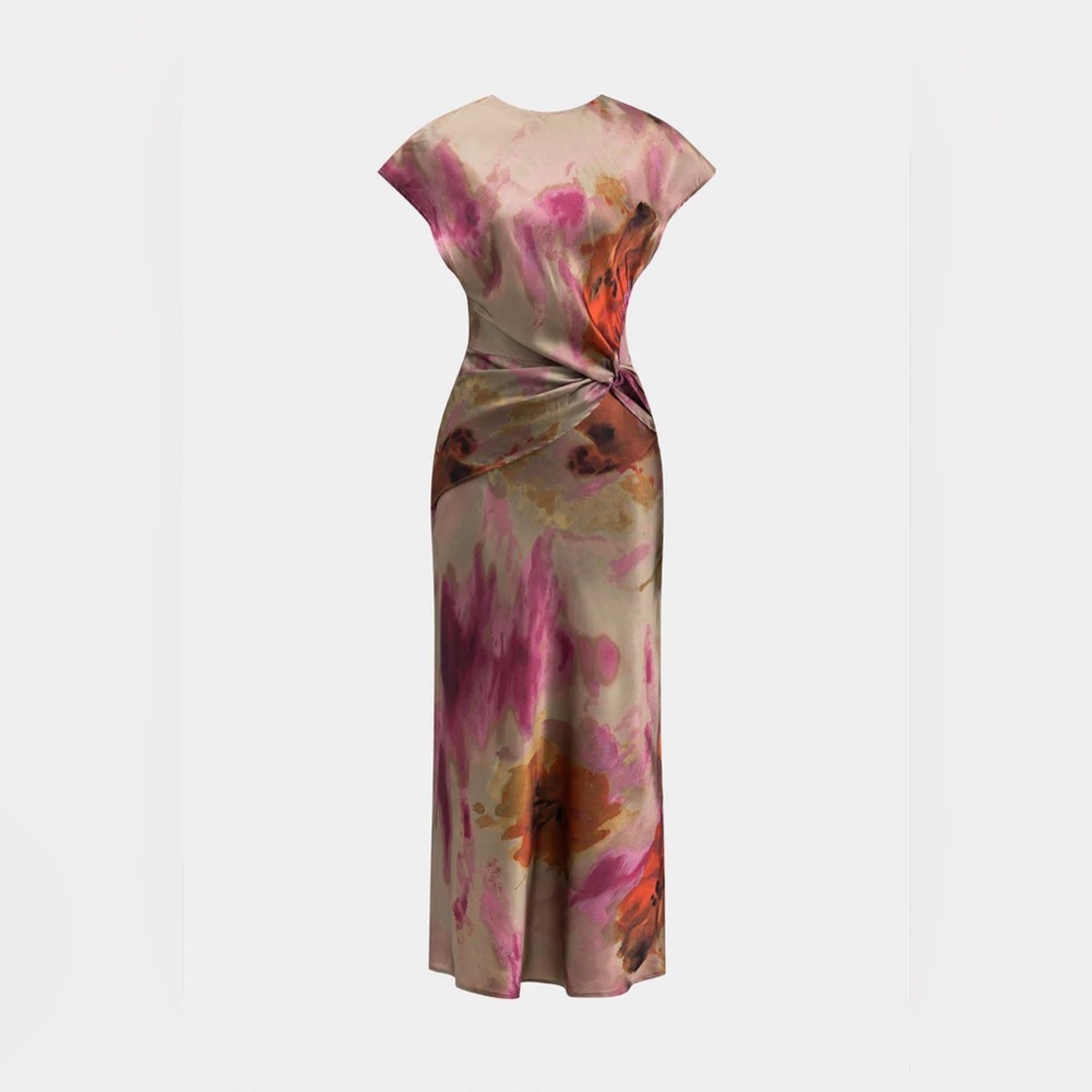 Micas Tie Dye Ruched Cut Out Button Twist Knot Midi Dress
M Lp-5